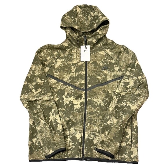 Nike Tech Windrunner Fleece Men’s Full-Zip Hoodie SMALL Olive HV5055-276 Camo - Picture 2 of 9
